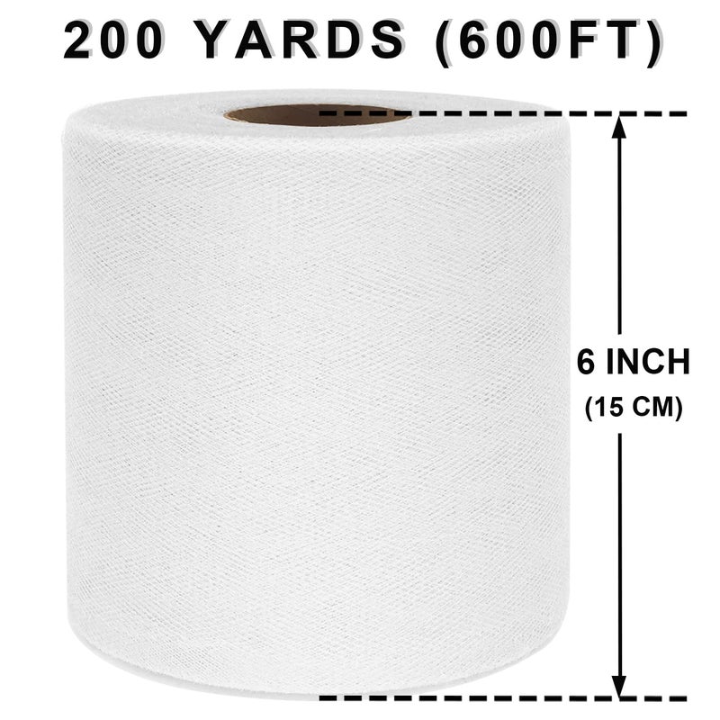 Ableme Deco Tulle Fabric Rolls 6 Inch by 200 Yards (600 FT) Ribbon Netting Spool for Tutu Skirt Wedding Baby Shower Birthday Party Decoration Gift Wrapping DIY Crafts (White) - Image 2